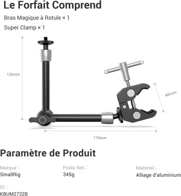 Superclamp et bras articulé à friction 10 pouces Vis 1/4" – Image 2